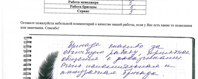 Бригаде спасибо за отличную работу,приятное общение с заказчиками.Очень исполнительная и аккуратная бригада.