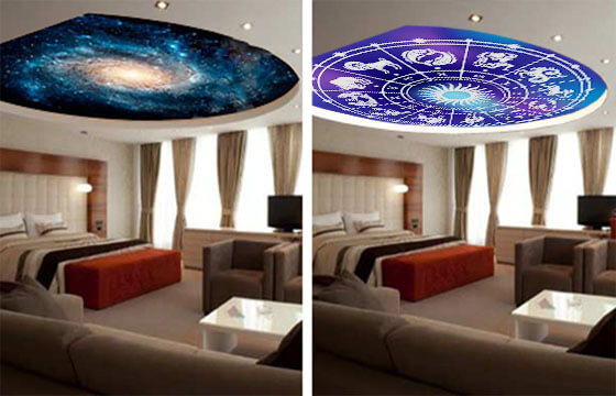 Twin ART Потолок Twin ART Vision, это «изюминка» вашего интерьера. Рисунок на таком потолке проявляется в зависимости от освещения. При дневном свете полотно будет выглядеть с одной фотопечатью или одноцветным, при включенной светодиодной подсветкой, расположенной за полотном, на натяжном потолке проявится иное изображение.