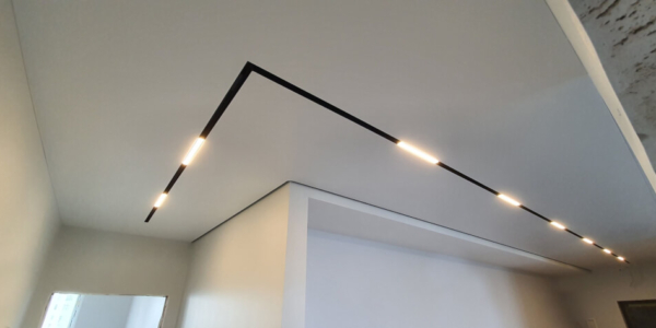 Трековые светильники Натяжные потолки с трековым освещением - это новый тренд в дизайне натяжных потолков. Сегодня очень популярны стиль "Лофт", "Экоминимализм", где свет является важной деталью. Для этих стилей очень популярны трековые светильники. Трековые светильники на натяжном потолке помогают создать различные сценарии освещения, расставить важные акценты на деталях интерьера и функциональных зонах.